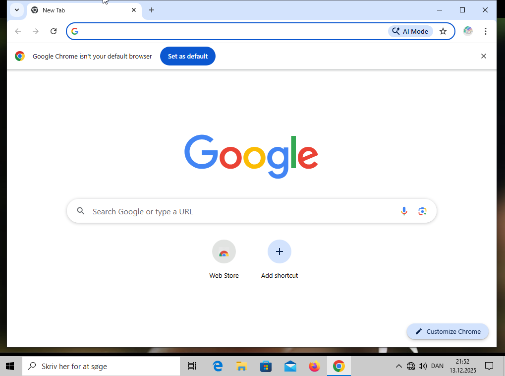 Vm starts with Chrome open